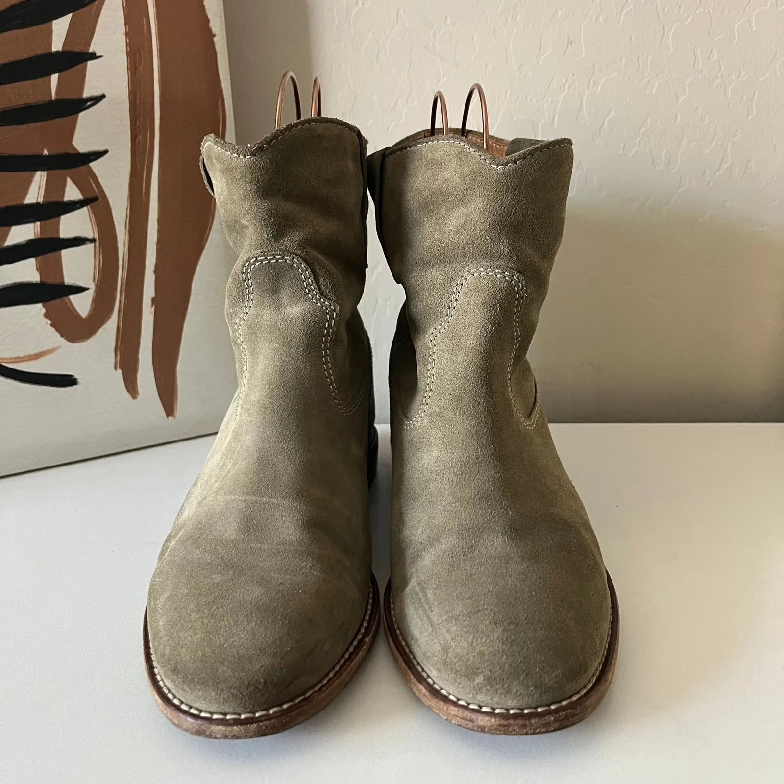 Isabel Marant Crisi Olive Green Suede Leather Ankle Boots Women’s Size 37 - Image 2