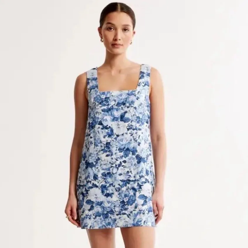 NEW Abercrombie & Fitch Linen Blend Wide Strap Floral Mini Dress in Small - Image 2