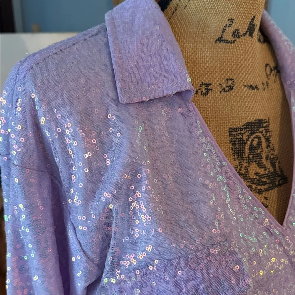 Les Lis Purple Lavender Iridescent Sequin Mini Dress - Image 4