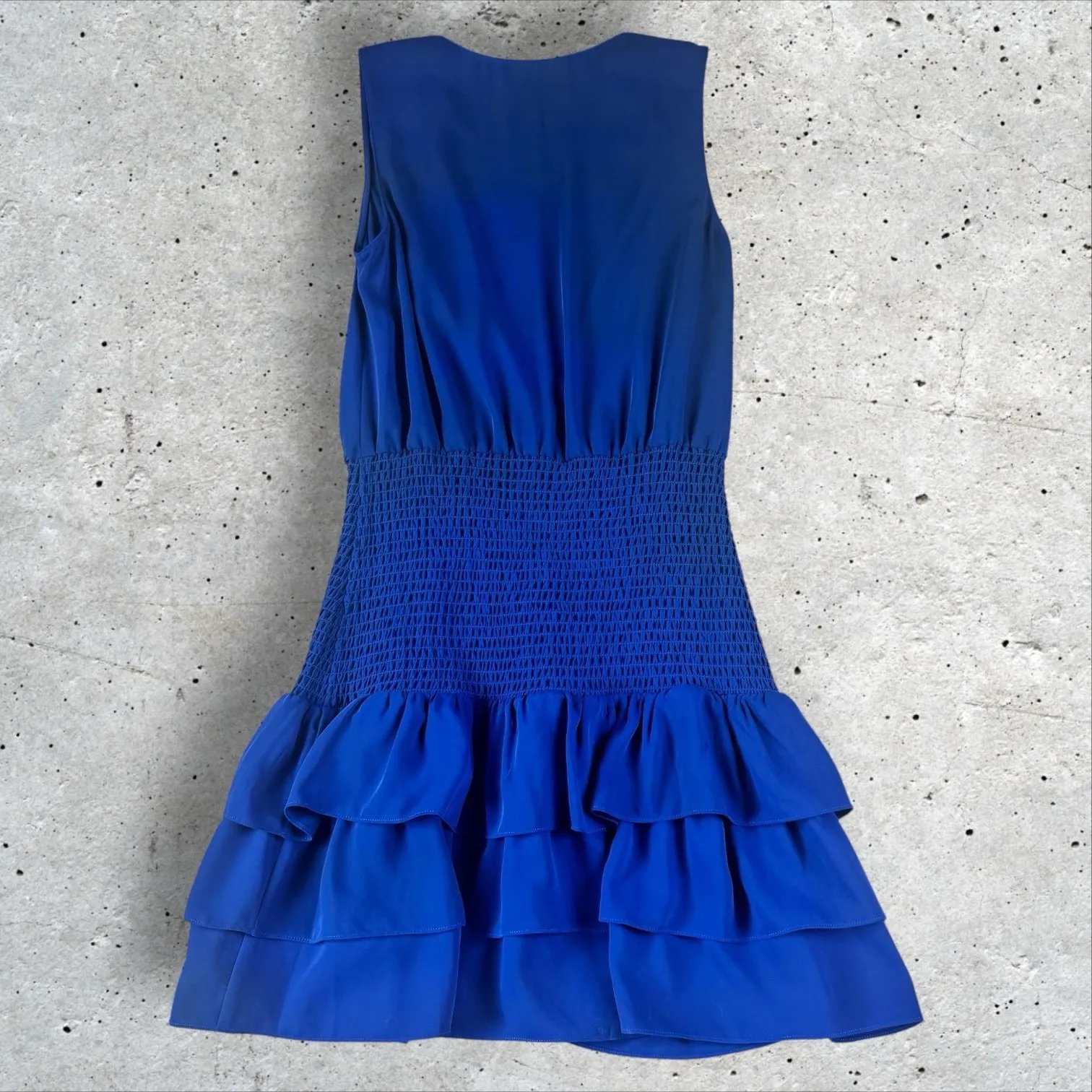 Amanda Uprichard Sleeveless Chantal Smocked‎ Waist Mini Dress Blue Sz Medium - Image 5