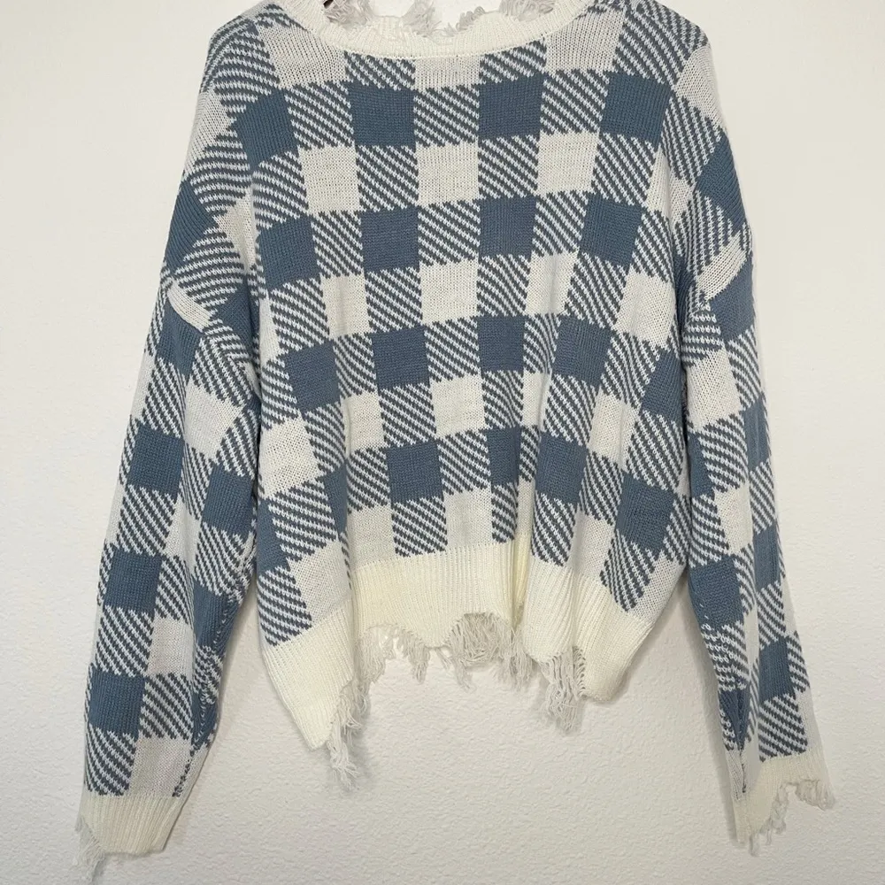 Just Polly V neck plaid distressed knit sweater Size 2X - Image 9