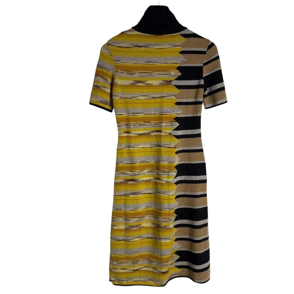 Vintage Missoni Wool Black Yellow Striped Turtleneck Short Sleeve Dress Size S - Image 8