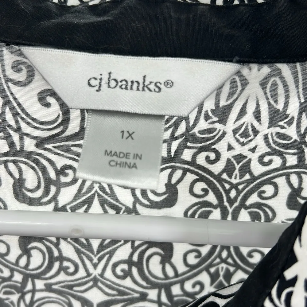 CJ Banks plus size 1X floral neutral button up top cotton professional casual - Image 7