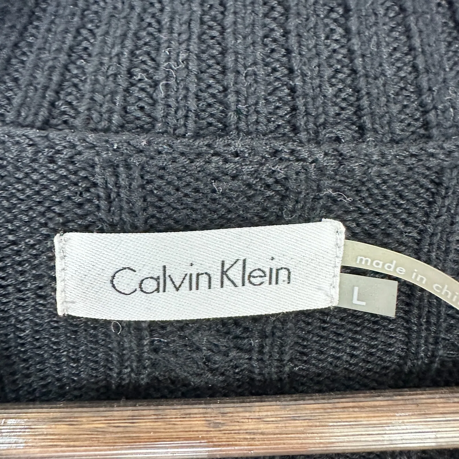 Calvin Klein Sweater Dress L Black Cable Knit Buckle Preppy Quiet Luxury Minimal - Image 2