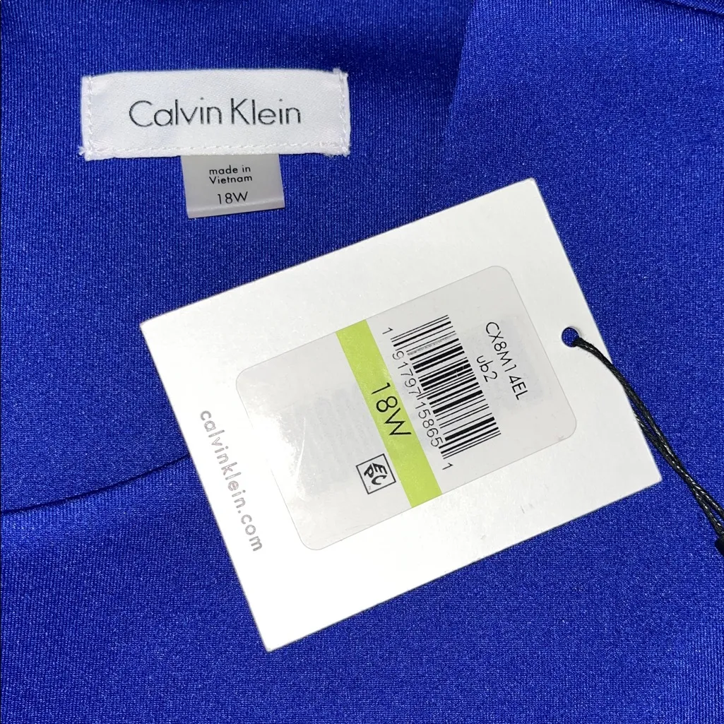 Calvin Klein NWT Size 18W Blue & Black Colorblock Scuba Knit Fit & Flare Dress - Image 5