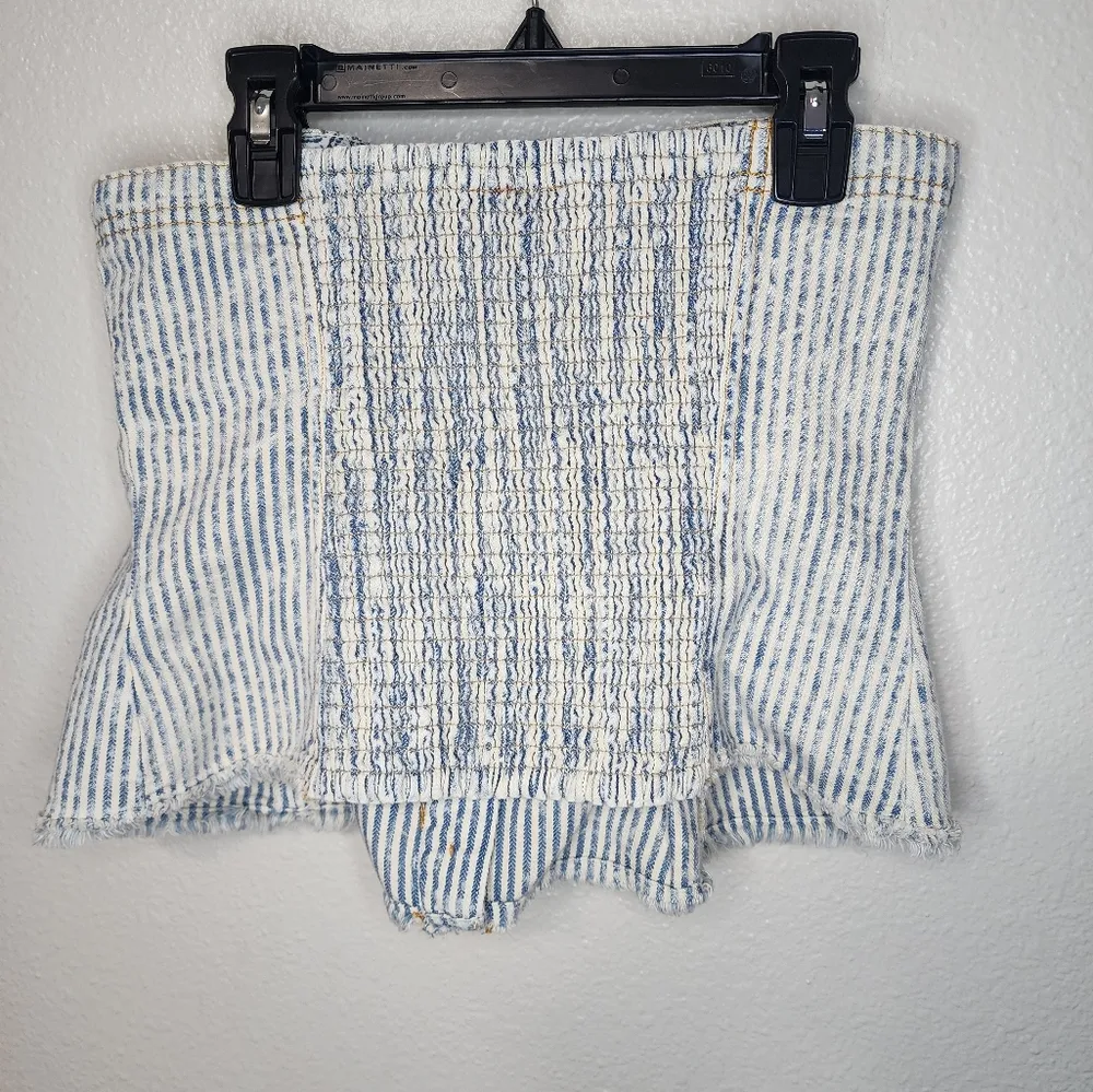 Anthropologie BUTTONDOWN STRIPE DENIM PEPLUM CORSET by PILCRO size S - Image 5