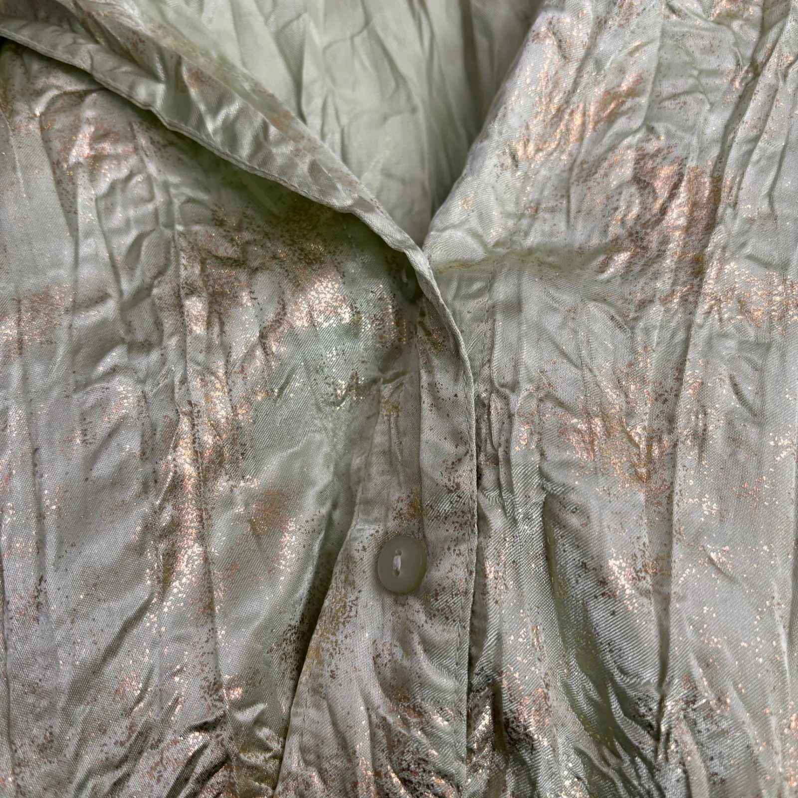 VTG Worthington Green Gold Satin Button Up Blouse Crinkle Fairy Grunge Y2K M - Image 4