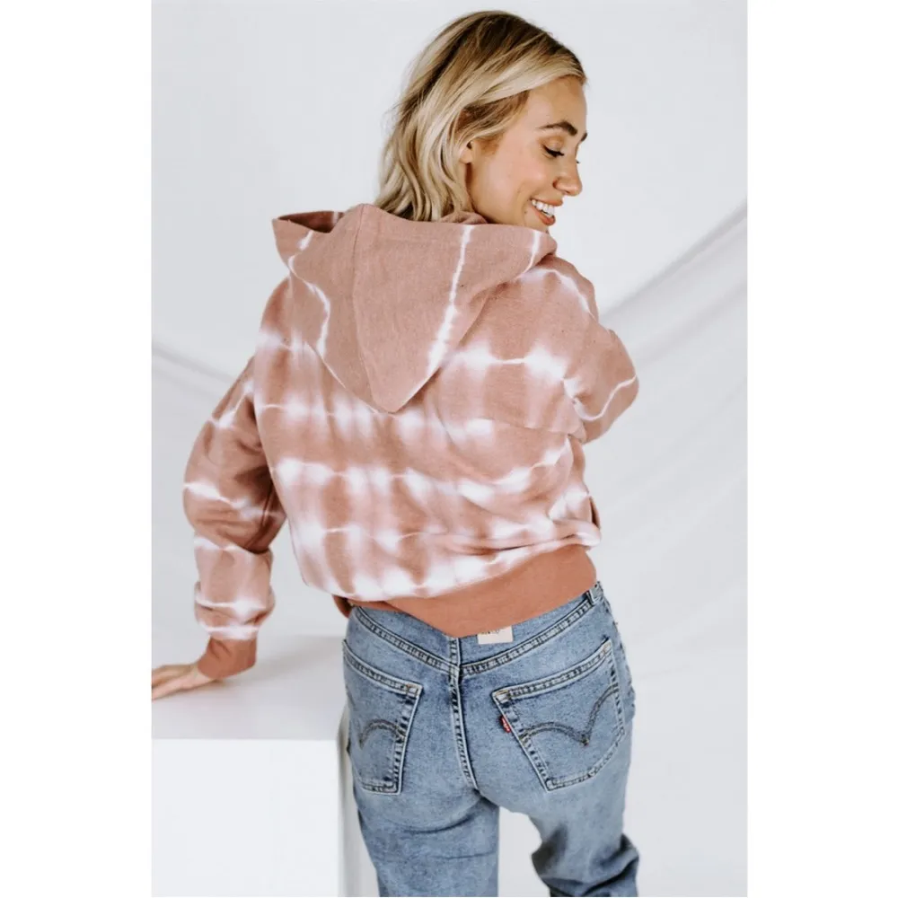 Free People FP Movement Tie Dye Believer Lace Up Sweatshirt Mauve & White XS - Image 5