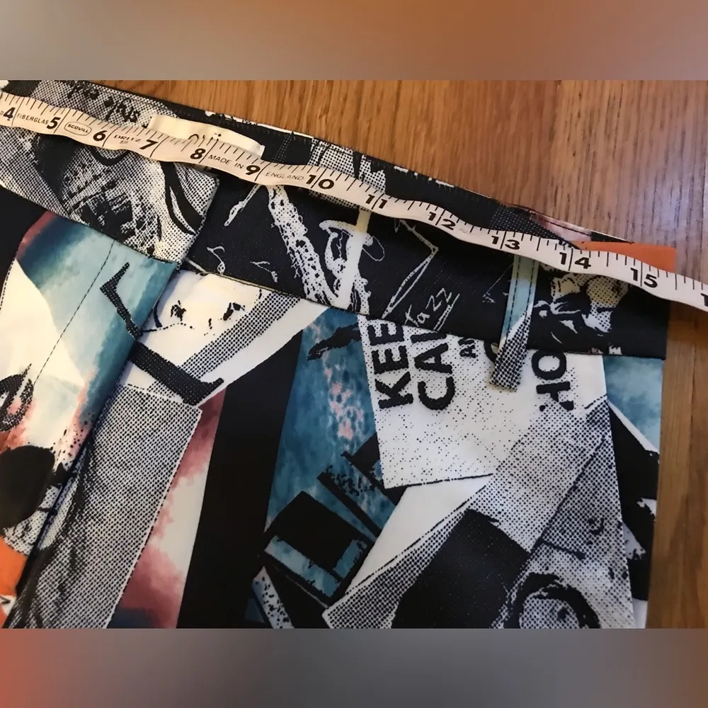 collage print satin ankle pants size M - Image 13