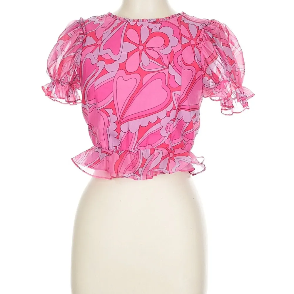 Show Me Your Mumu Pink Valentines Heart Print Daiquiri Peplum Blouse M - Image 2