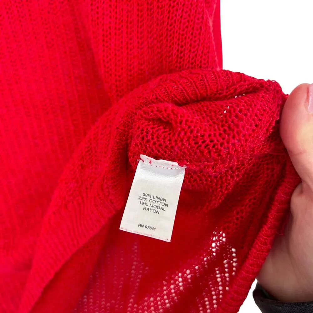J. Jill Red Linen Blend Open Knit Sweater Sz M - Image 3