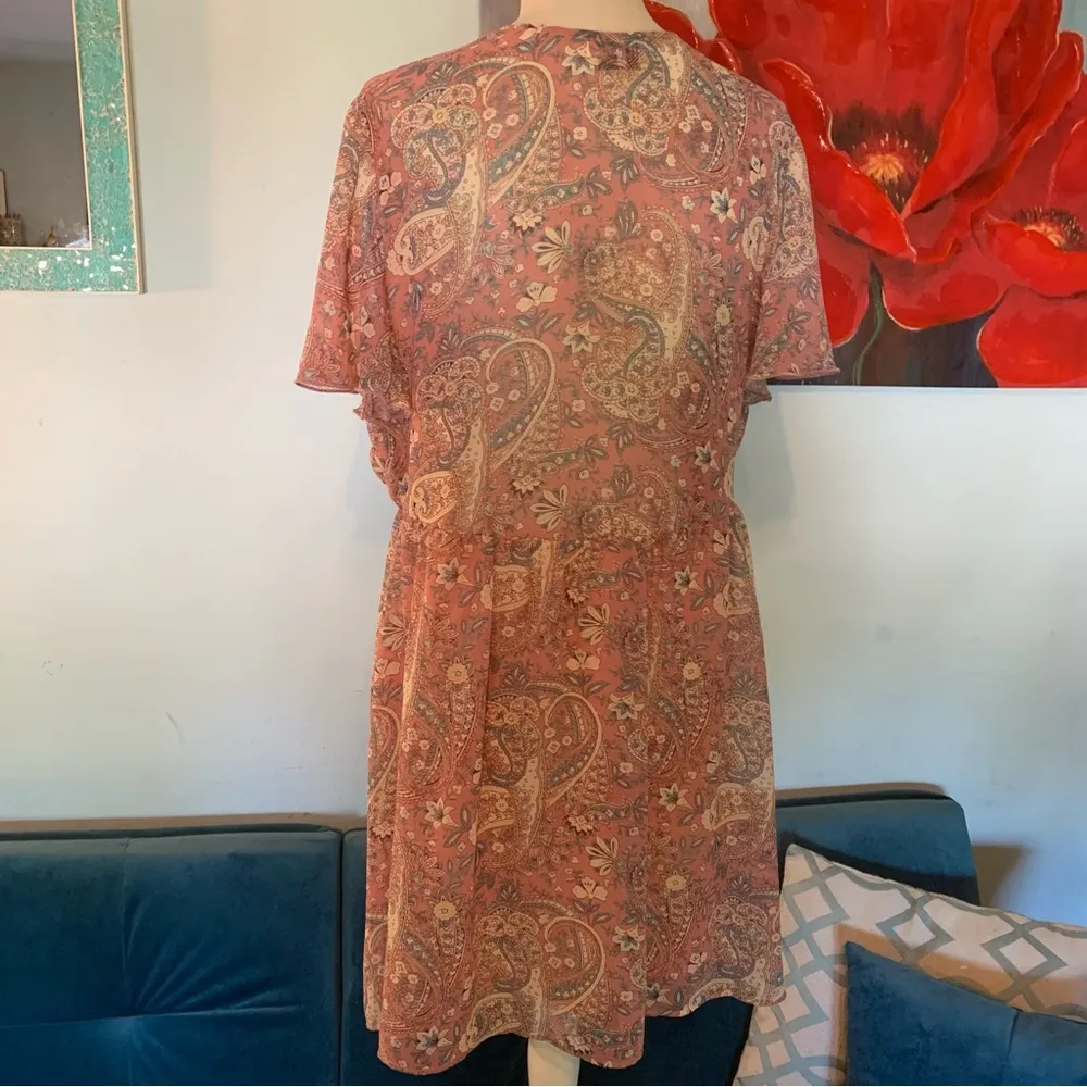 Show Me Your Mumu L Large Top Blushing Pink Paisley Floral Dress Mini V-neck - Image 4
