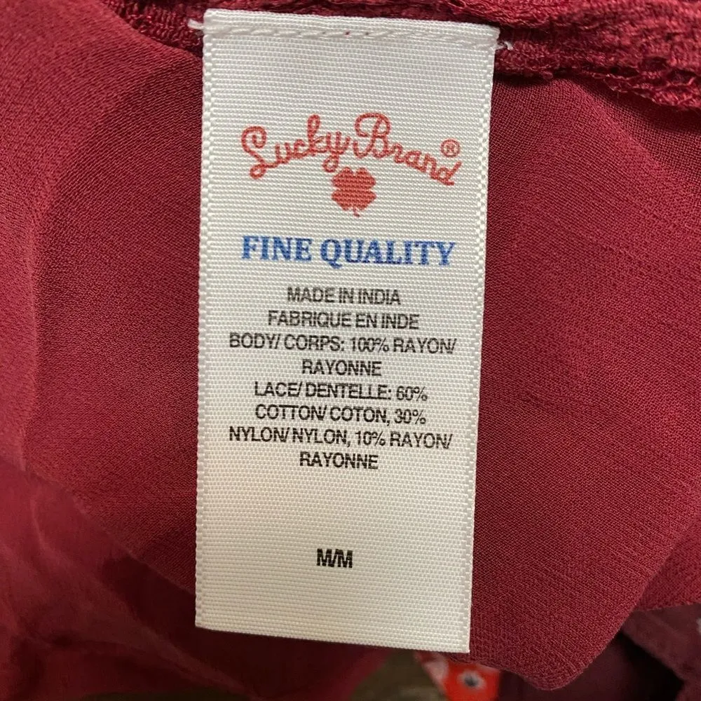 LUCKY BRAND Maroon See Through Mesh Lace Blouse - Image 6