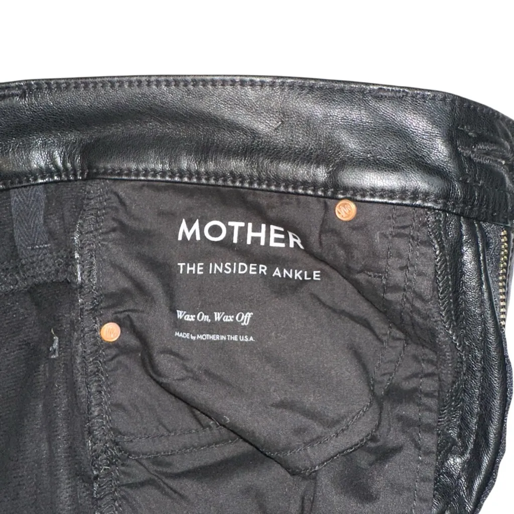 Mother The Insider Ankle Wax On Wax Off Faux Vegan Leather Cropped Pants 28 Black - Image 7