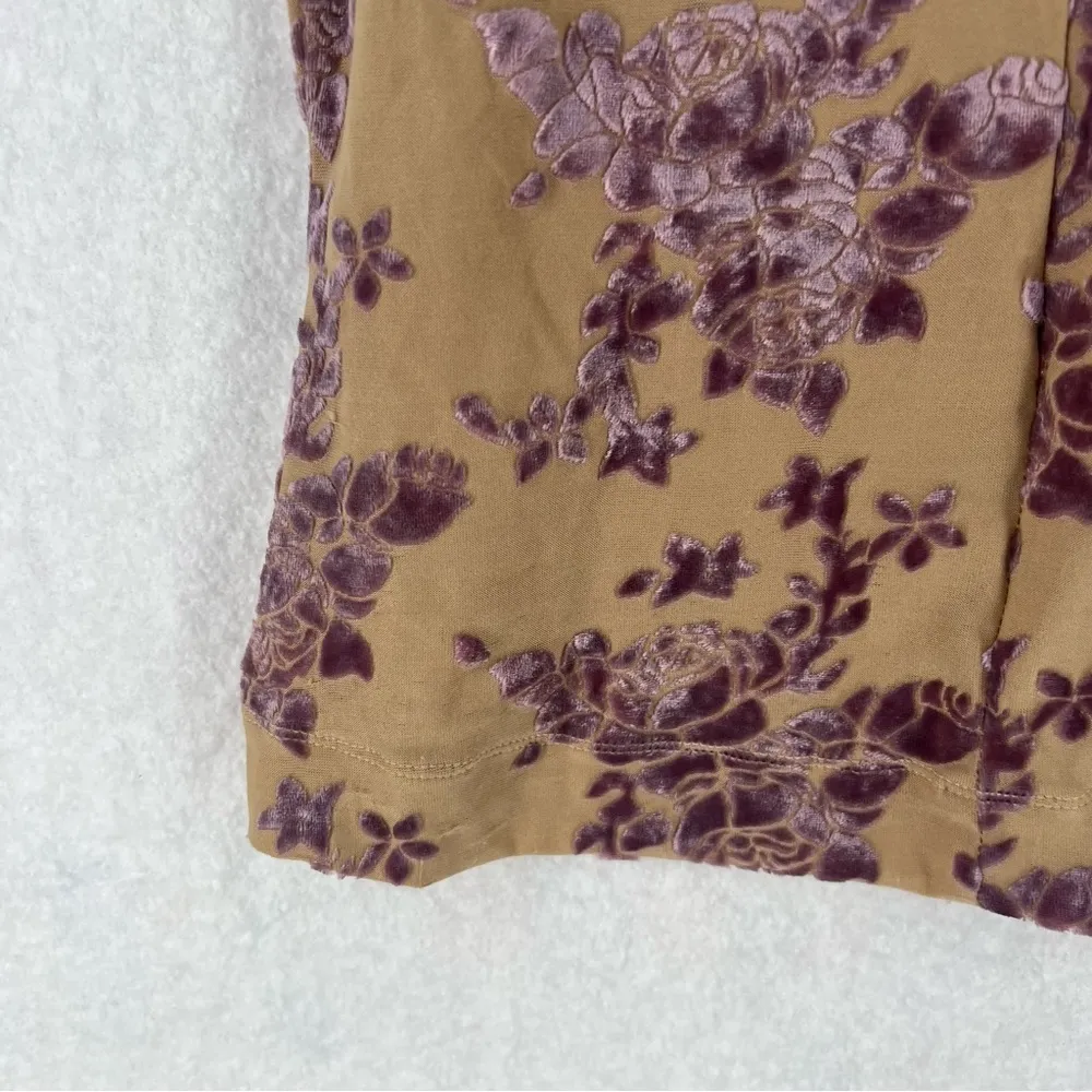 GUIHUA Floral Burnout Velvet‎ Half Zip Mock Neck Sleeveless Top Fairy Feminine Tan Size M - Image 4