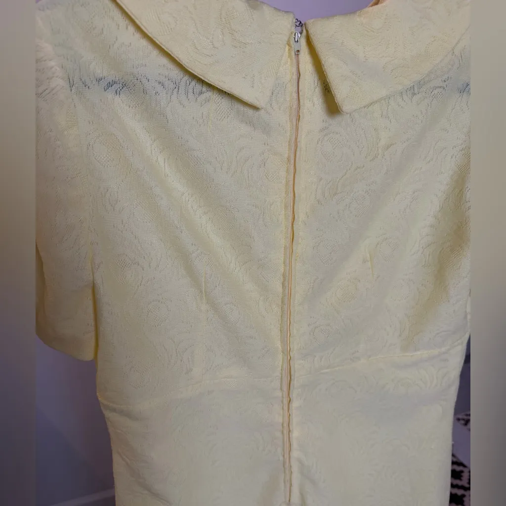 VINTAGE 60s Yellow Jacquard Empire Waist Mod Dress Large - Image 9