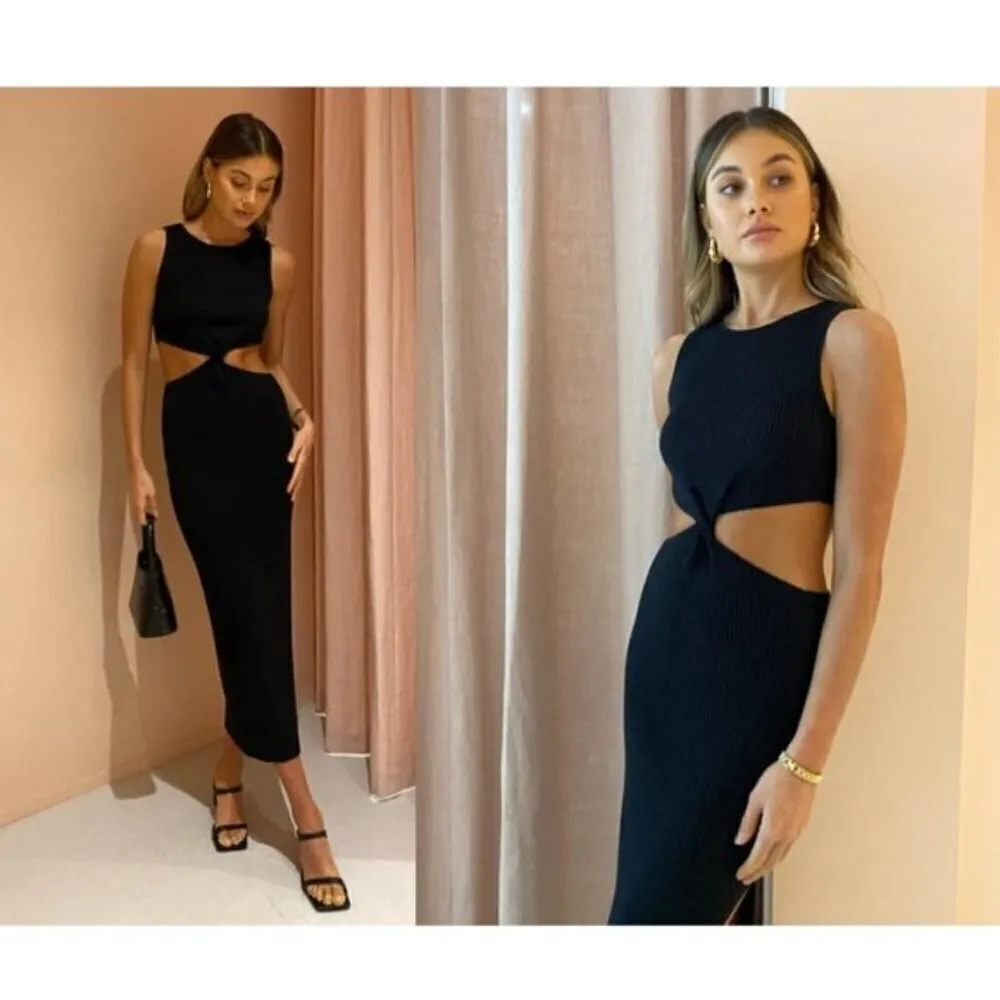 BEC+BRIDGE Riviera Knit Twist Midi Dress in Black Size US 8 - Image 4