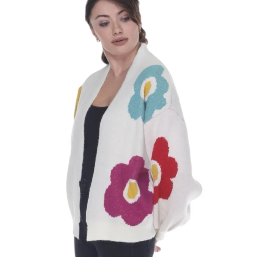 RAIN AND ROSE Oversized Flower Pop Cardigan Yellow Size XL - Image 2