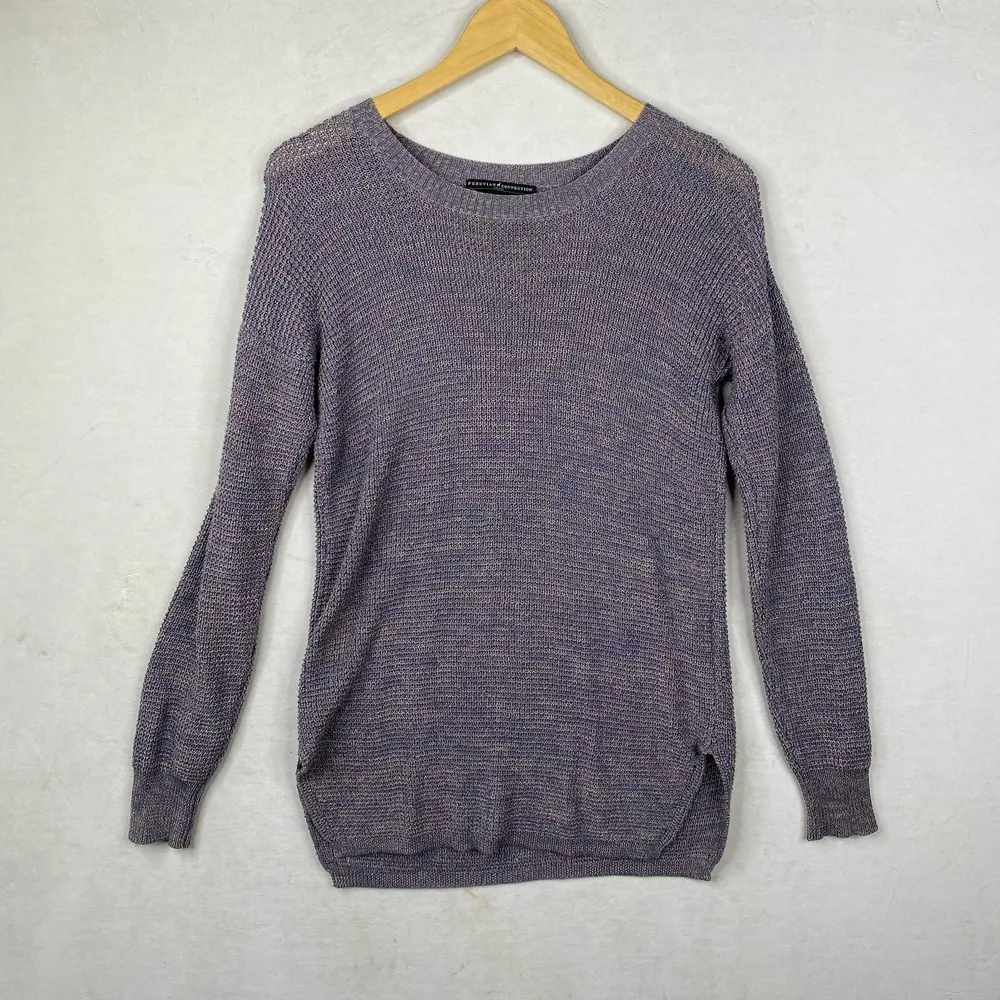 Peruvian Connection Purple Rainbow Rib Knit Slim Long Sleeve Sweater Size Small - Image 6