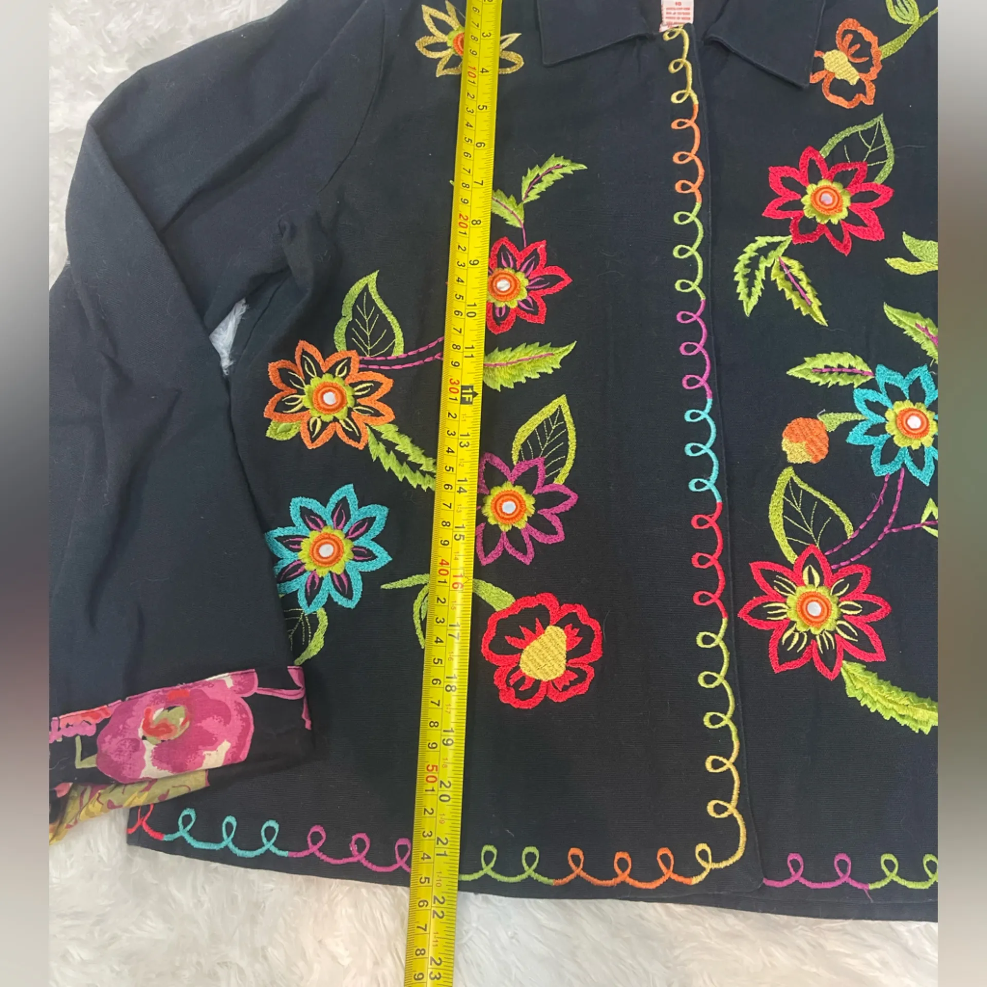 Hearts of Palm Made in India Embroidered Floral Heavy Cotton Blazer Jacket 10 Black - Image 6