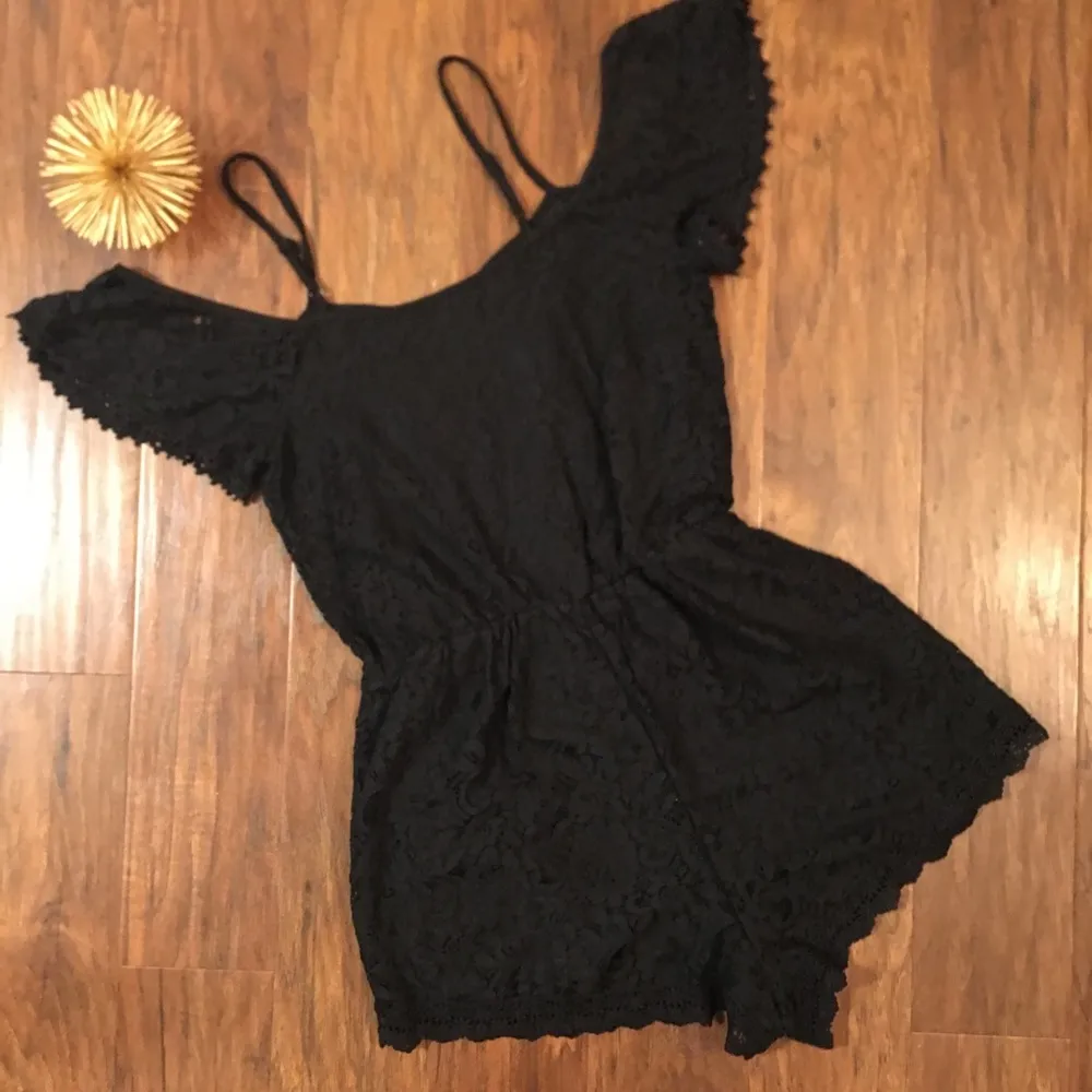 Black Knit Lace Romper/Suit Cover Up Size Small - Image 3