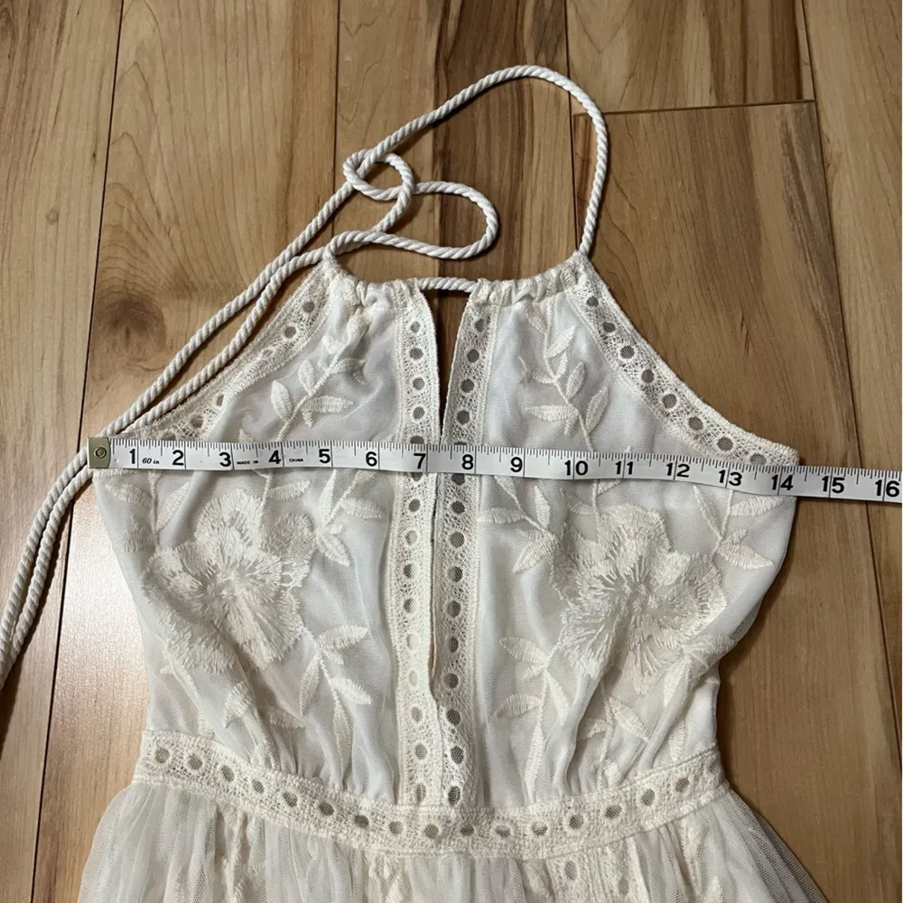 Women's Floral Lace Sheer Maxi Dress Sz XS Ivory Beach Wedding Boho Fairy Resort - Image 6