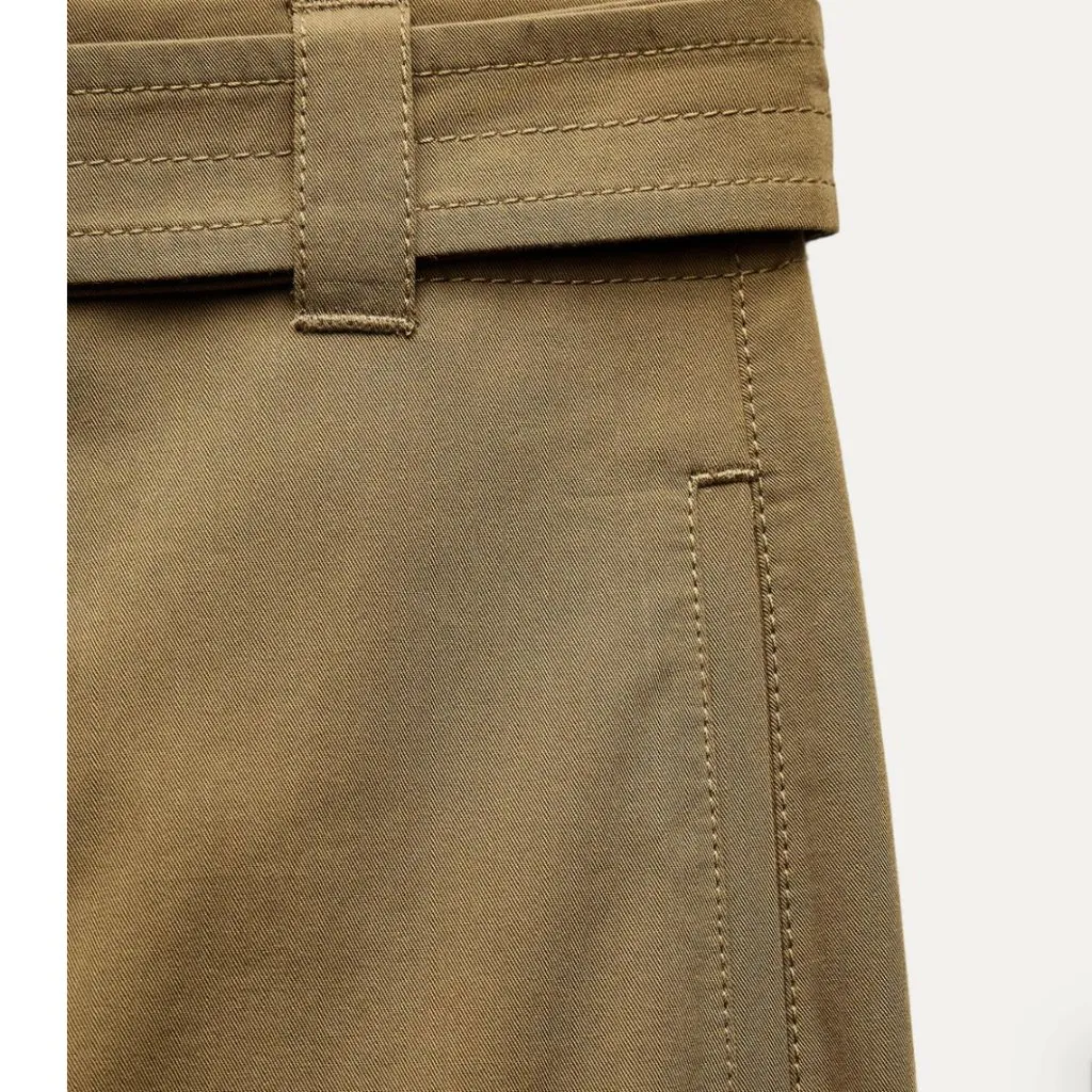 NWT ZARA ZW COLLECTION KAMARLI WIDE-LEG Pant Olive Green Large Bloggers Fave - Image 6