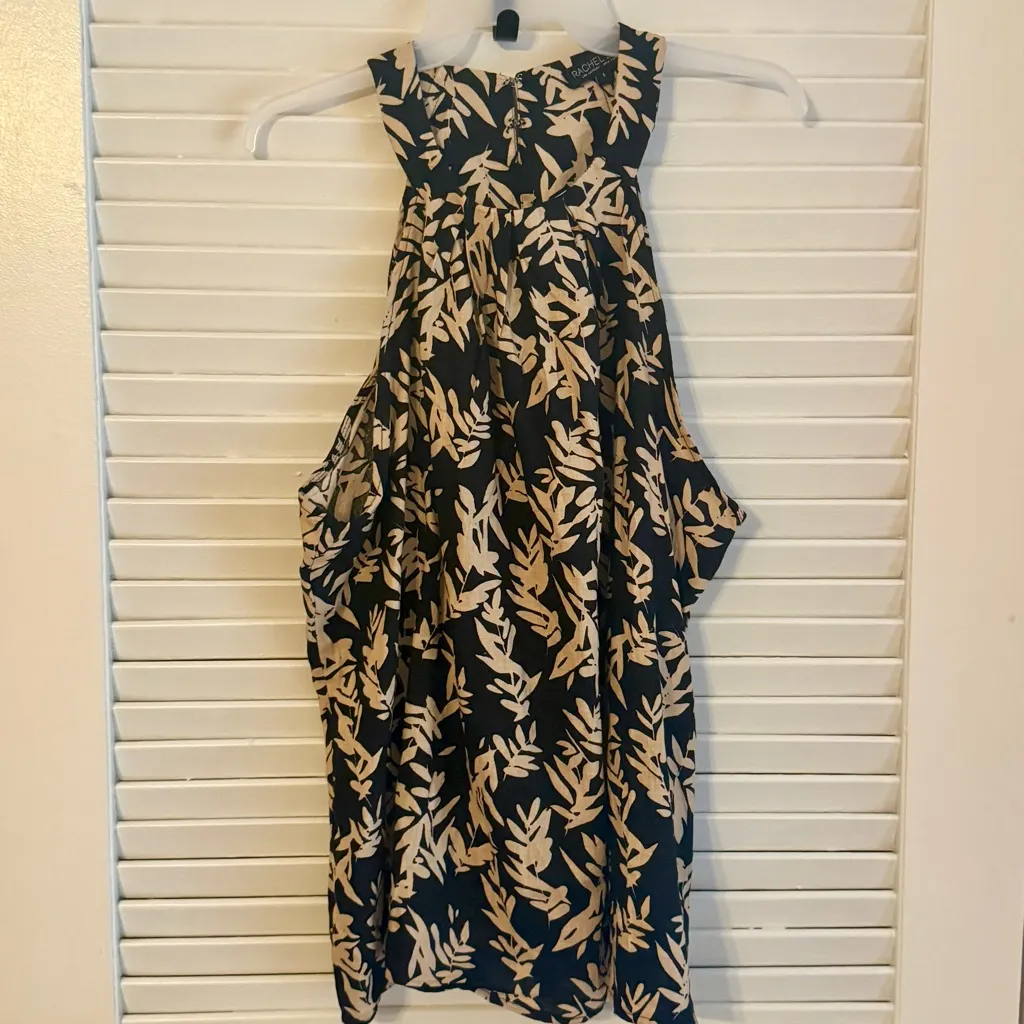 Rachel Zoe Black & Gold Retro Boho Floral Leaf Line Blend Halter Top Parisian - Image 3