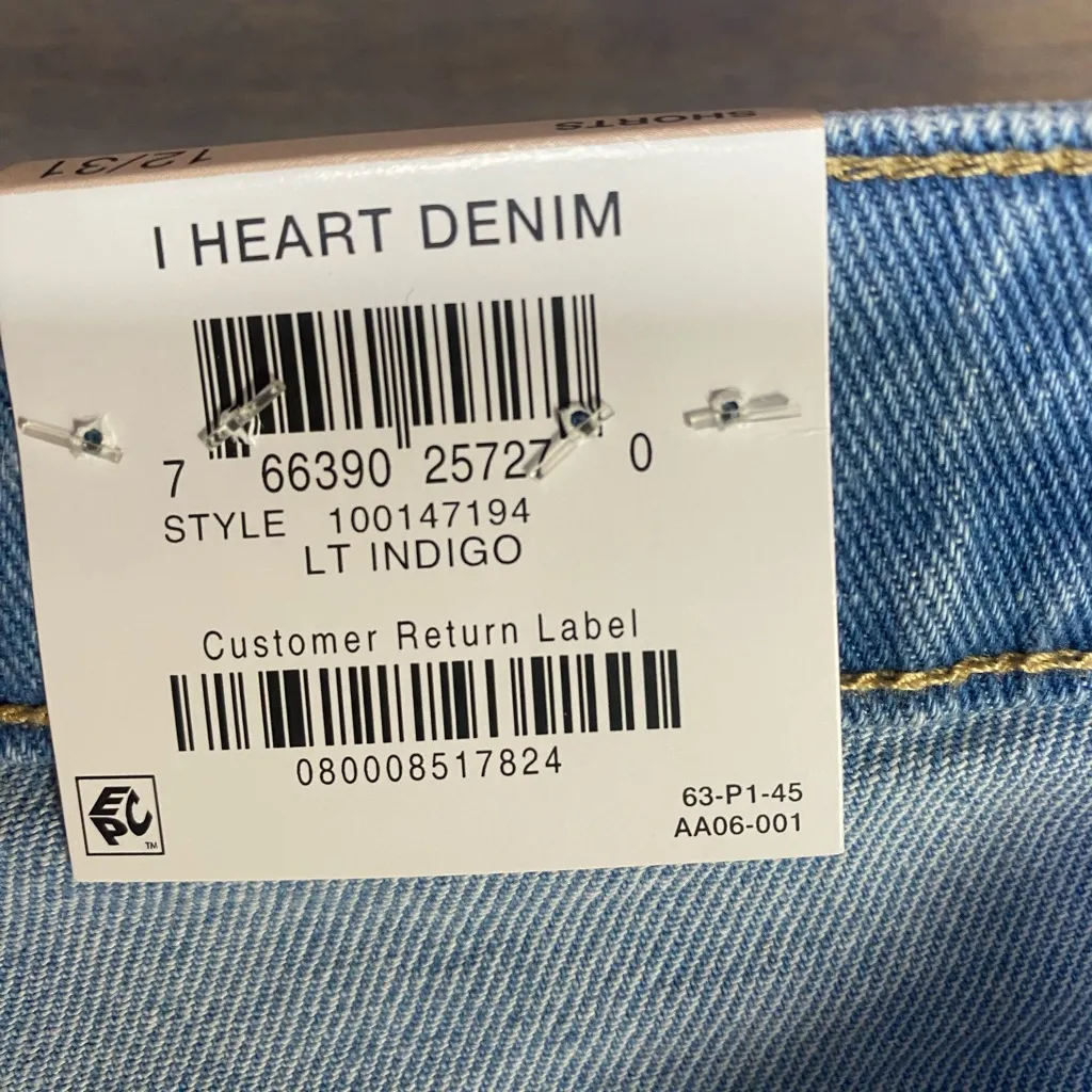 INC Denim high rise fashion basics shorts, embellished‎ frayed hem, size 12 - Image 8