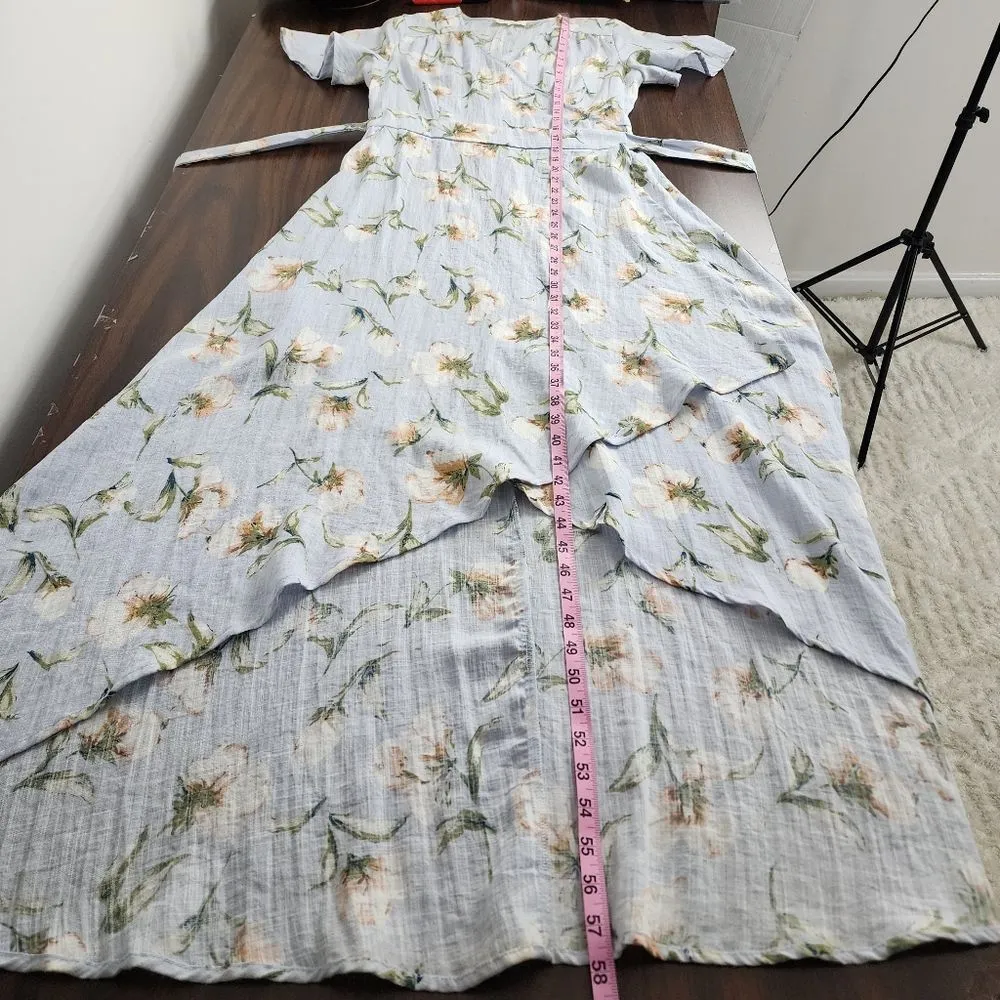 Promesa High-low Wrap Dress Light Blue Floral Asymmetrical Spring Summer Sz M - Image 10