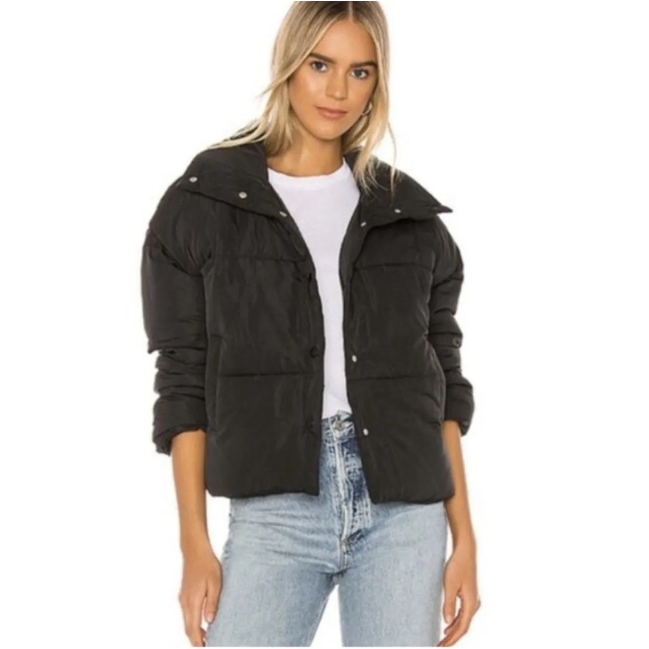 Free People Weekender Puffer Women Quilted Insulated Jacket Black Oversized Sz S - Image 2