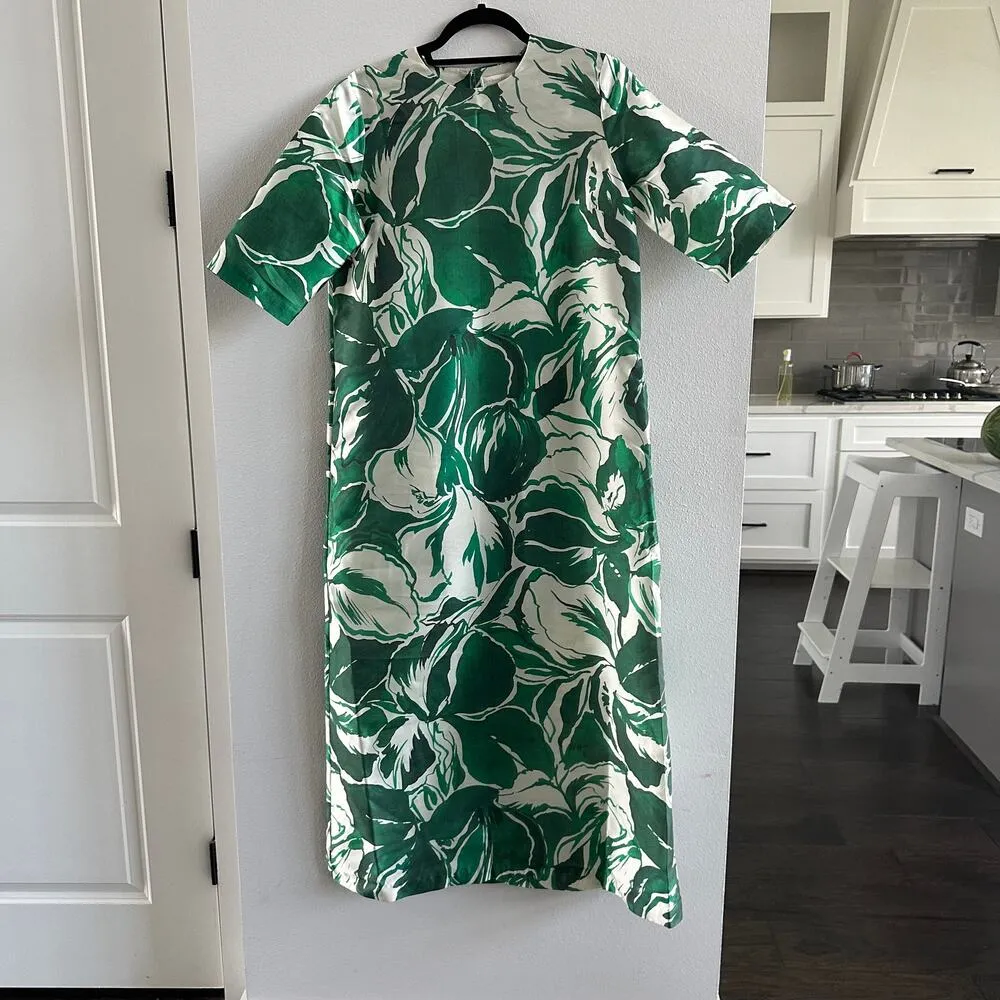 ANN MASHBURN  Paige Maxi Dress Green Watercolor Leaf Mikado Size Small New - Image 2