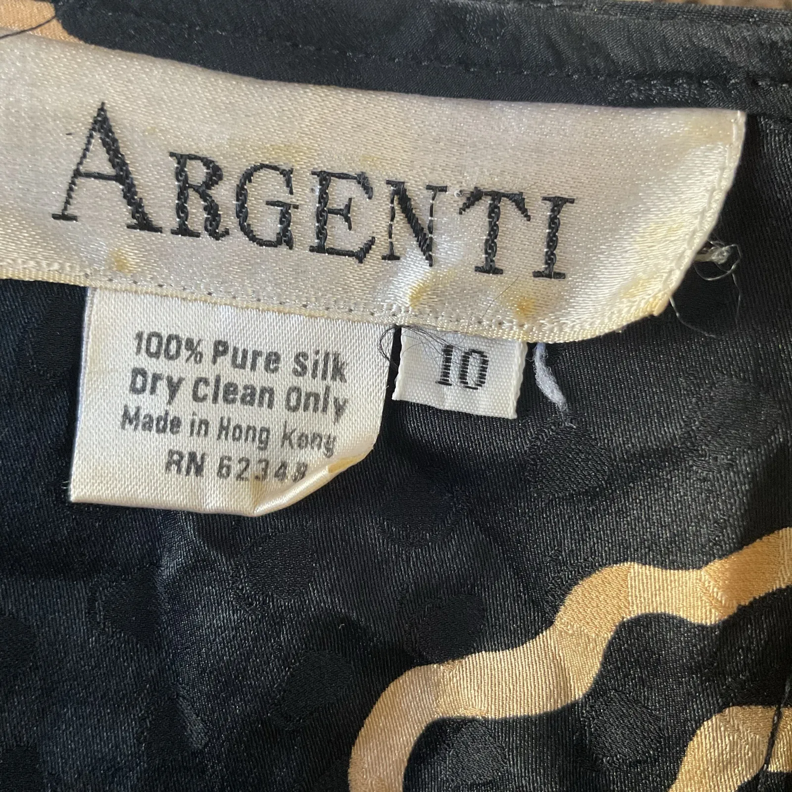 Vintage Argenti Black Silk Midi Dress Polka Dot Long Sleeve Sz 10 Hong Kong - Image 5