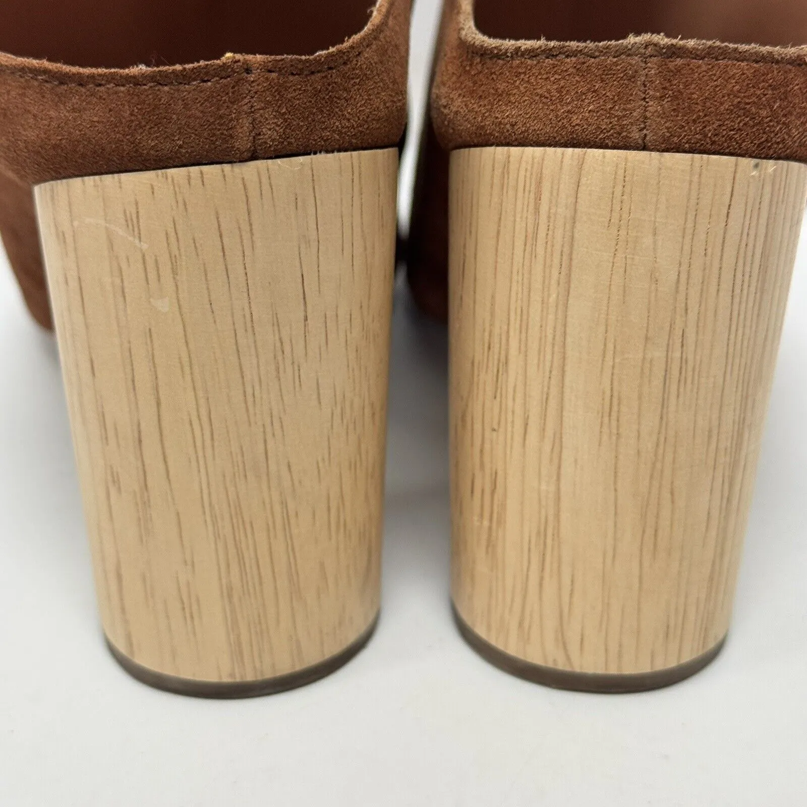 Urban Outfitters UO Block Wooden Heel Suede Mules Shoes Brown Camel‎ size 9 - Image 4