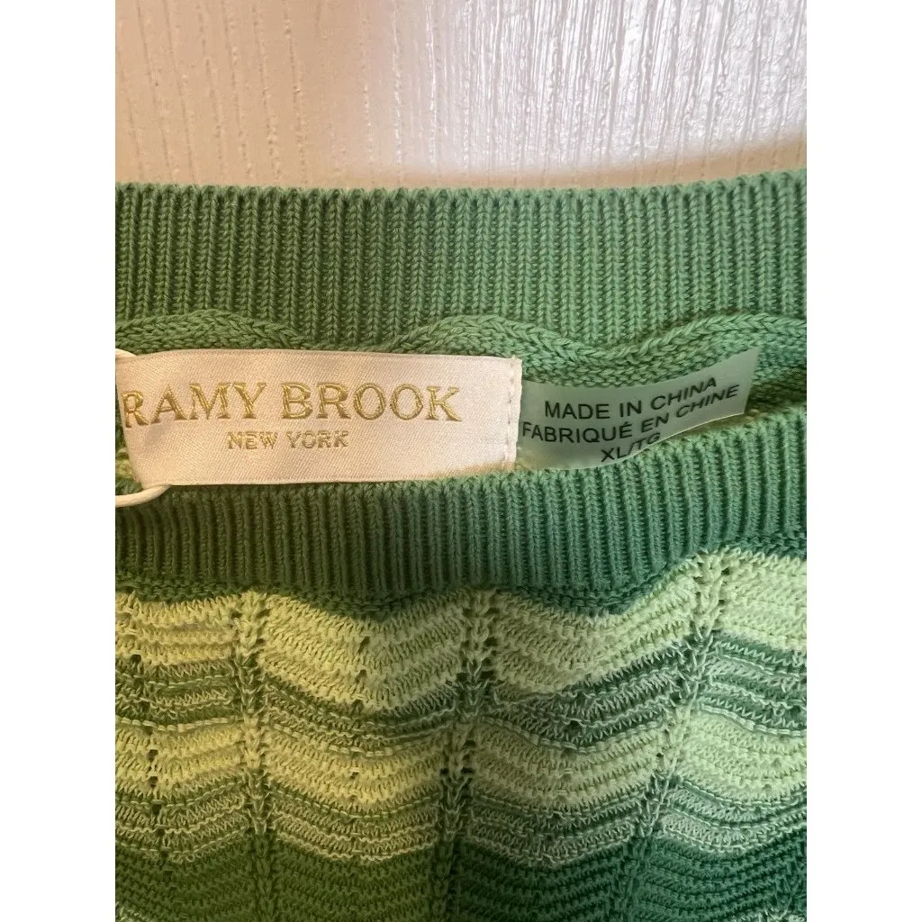Ramy Brook Briar Cropped Sweater Size XL Green 100% Cotton Wave Knit Square Neck - Image 6