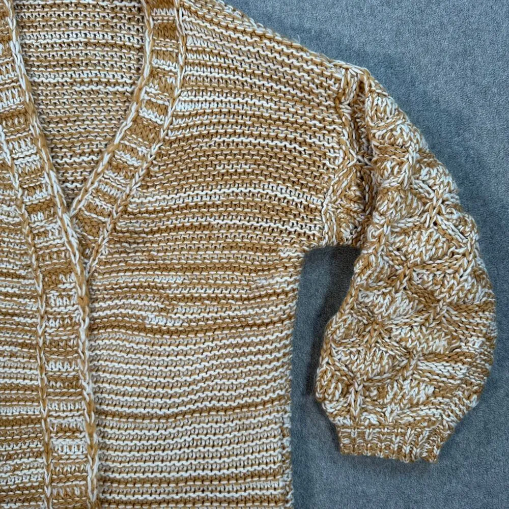 Papermoon Chunky Knit Cardigan Sweater Women's Small Golden White Open Front - Image 2