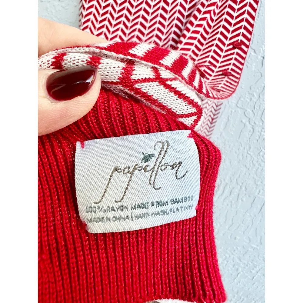 NWT Papillon Rib Knitted Chevron Scarf Red White Women's One Size Fits All - Image 6