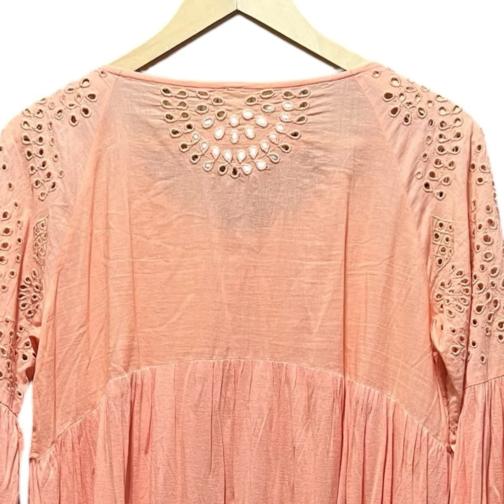 Free People Sea Of Love Eyelet Blouse Size Small Sun Blush - Image 9