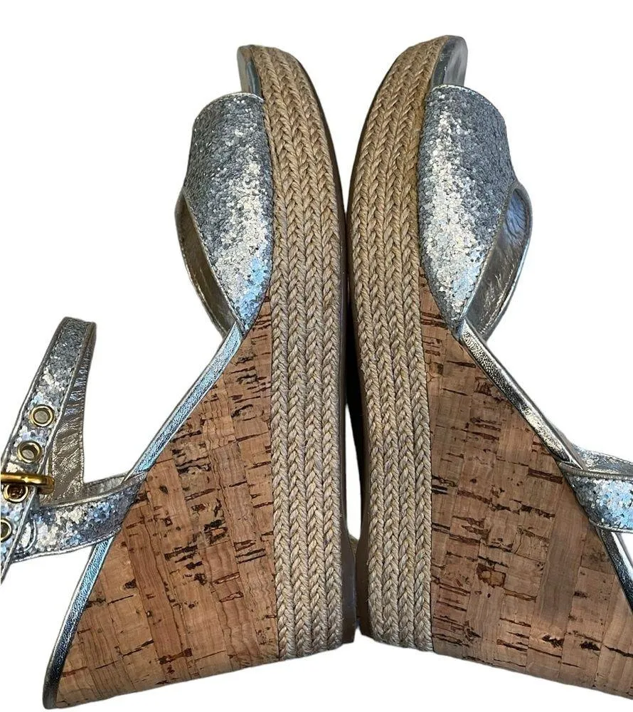 Prada Silver Glitter Cork Wedge Sandal, Sz 40 - Image 7