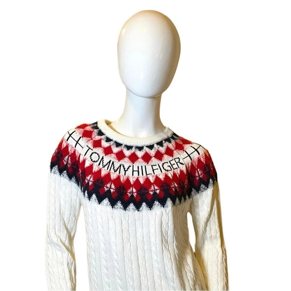 Tommy Hilfiger Fair Isle Argyle Logo Crewneck Sweater Medium - Image 8