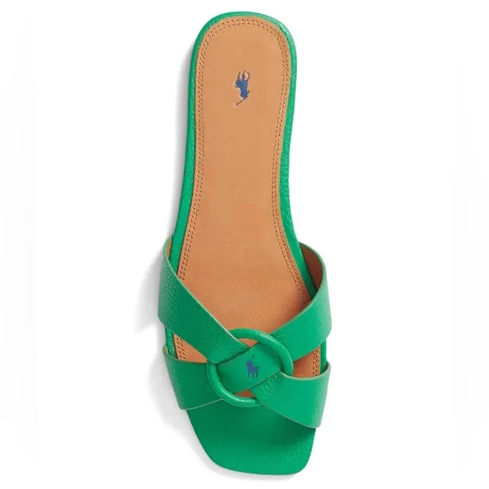 NWOT Polo Ralph Lauren Green Leather Slide Sandals Size 9 - Image 3