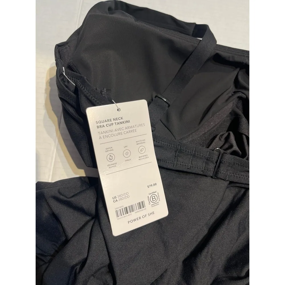 Athleta SQUARE NECK BRA CUP TANKINI SWIM TOP Size 38D/DD Black New With Tag - Image 5