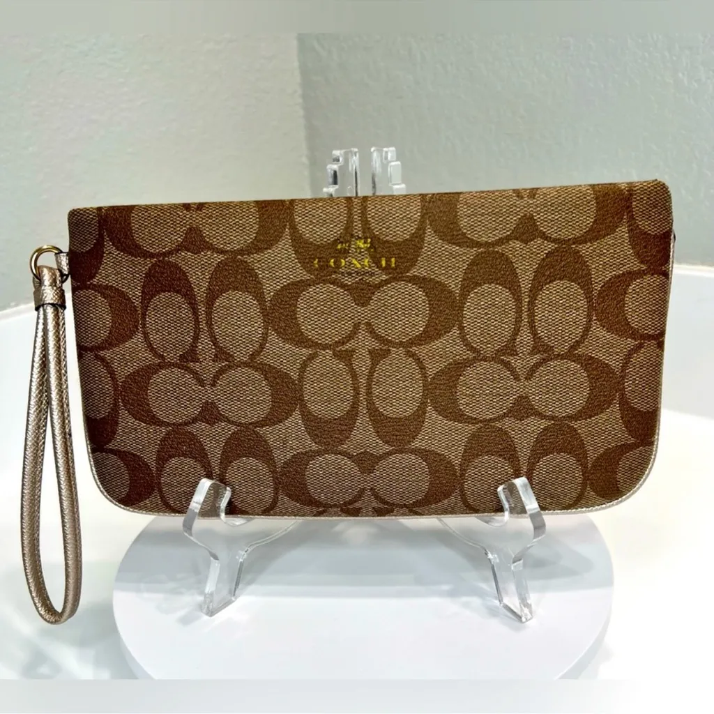 Coach Tan and Brown Signature Large Wristlet 
#G1723 F65748 - Image 5