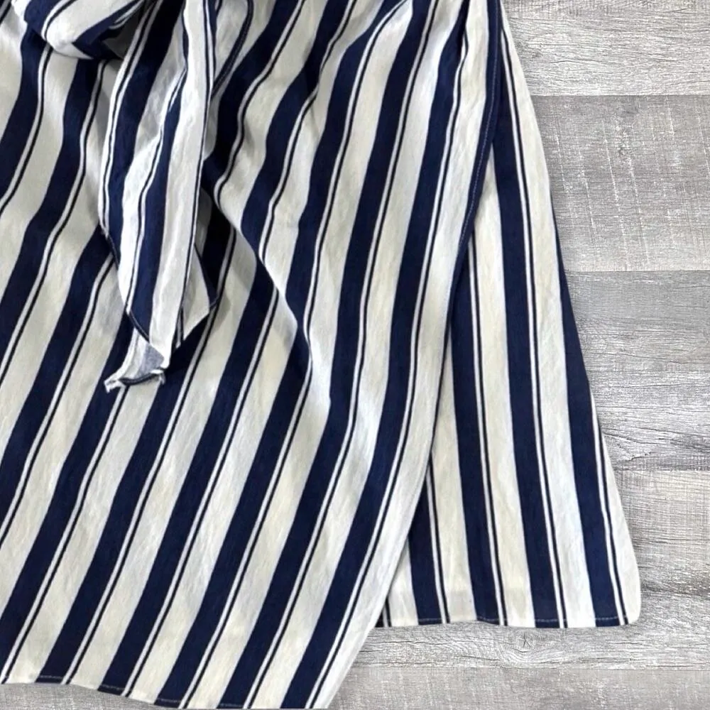 Essue Faux Wrap Cami V Neck Mini Dress Womens M Blue White Striped Coastal Beach - Image 3
