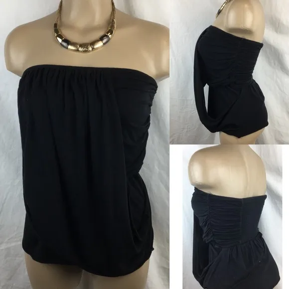 Free People Black Strapless Drape Front Tube Top M - Image 2