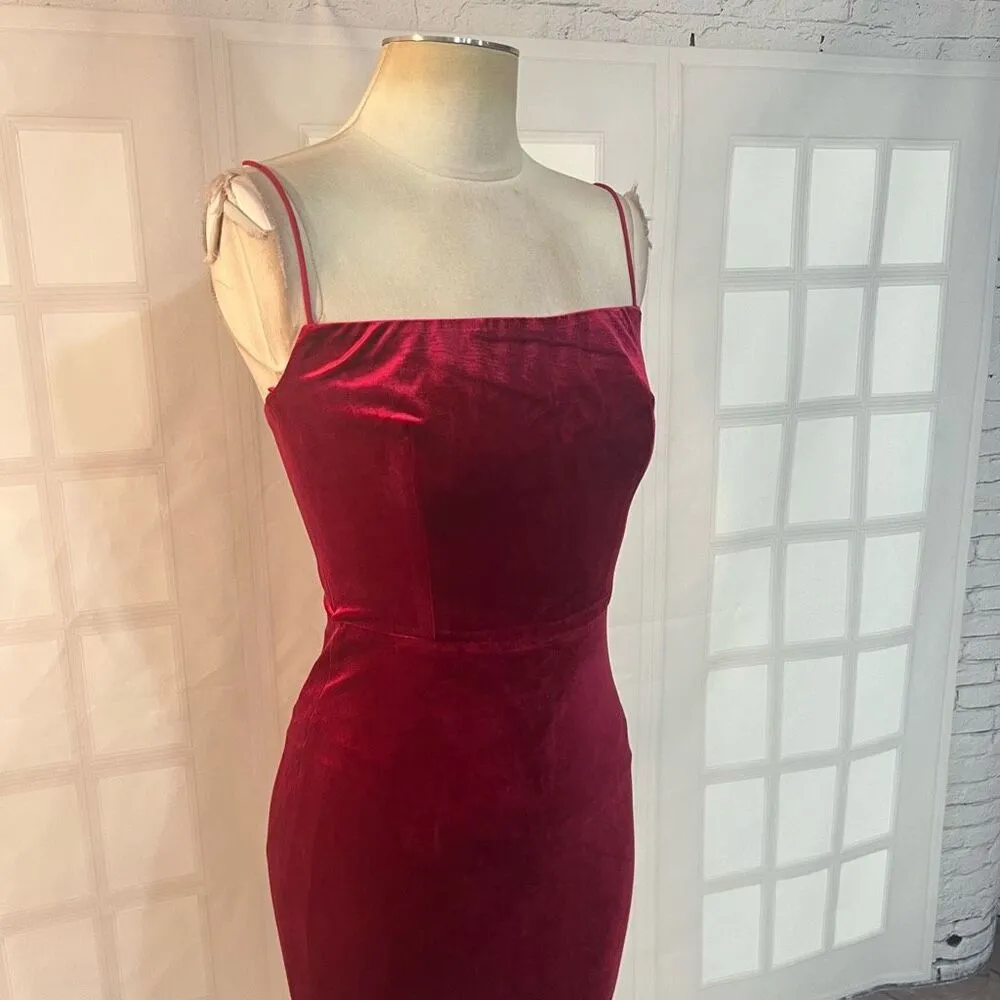 Abyss by Abby Maroon Velvet Sleeveless Bodycon Midi Dress Size XS - Image 2