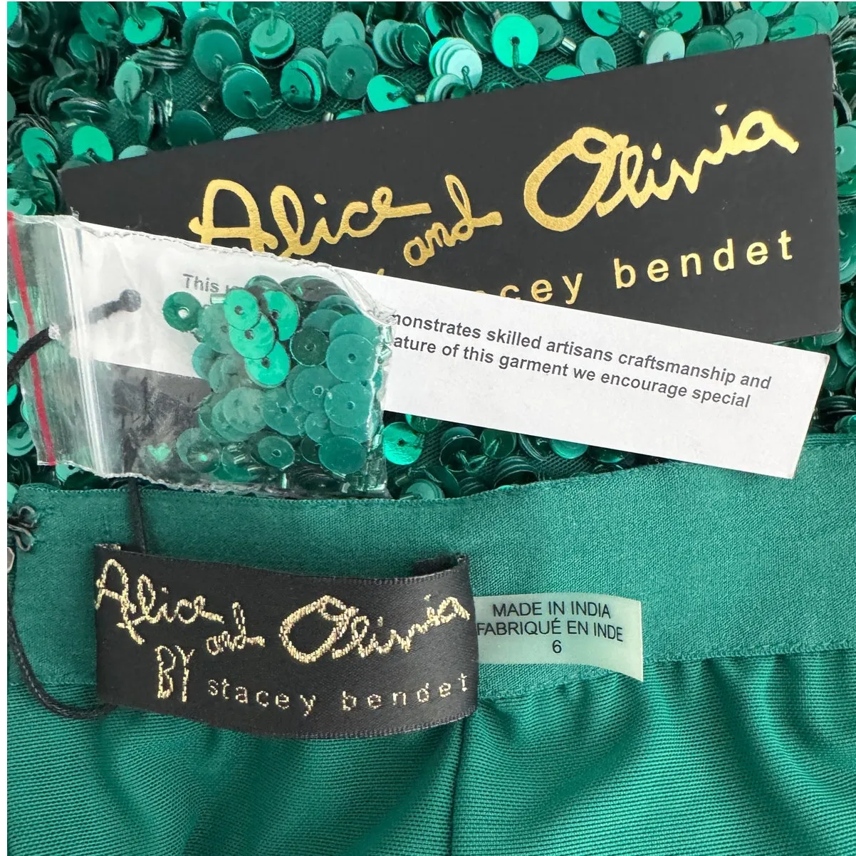 Alice + Olivia Charity Sequin Gown Skirt long maxi emerald green Size 6 - Image 9