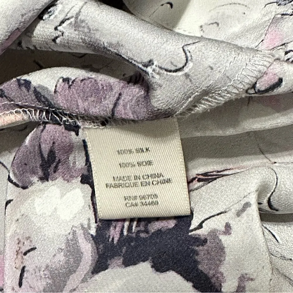 Rebecca Taylor Women’s Size 4 Pale Gray Purple Floral Long Sleeve Pop Over Top - Image 6
