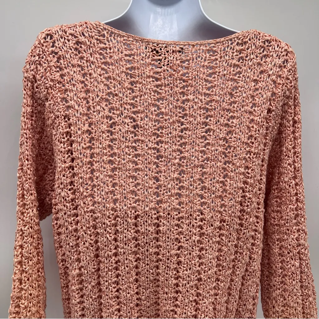 Dana Buchman Peach Open Pull Over Cotton Blend Ribbon Knit Top w/3/4 Sleeves-L - Image 6