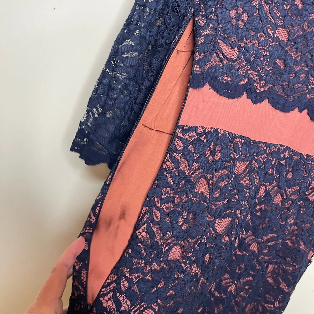 Boden Lace and Satin Cocktail Dress Navy Terracotta Womens 8 Blue - Image 6